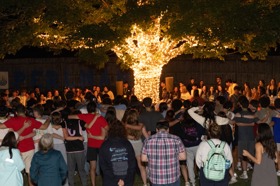 Group of people celebrating on stage