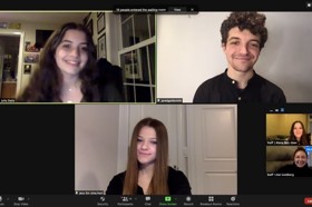 Group of people celebrating on stage