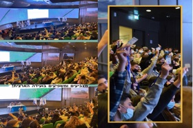 קבוצת אנשים חוגגים על הבמה